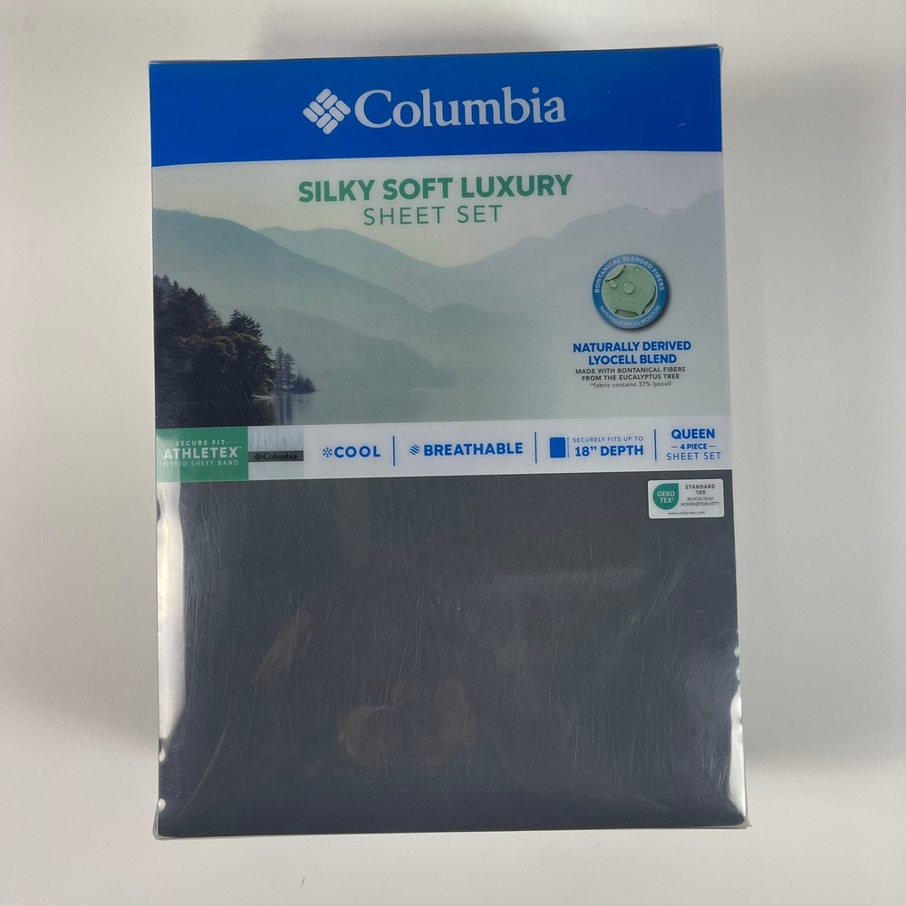 Columbia Silky Soft Luxury Queen Sheet Set Gray 4pc Lyocell 18in Deep Pocket